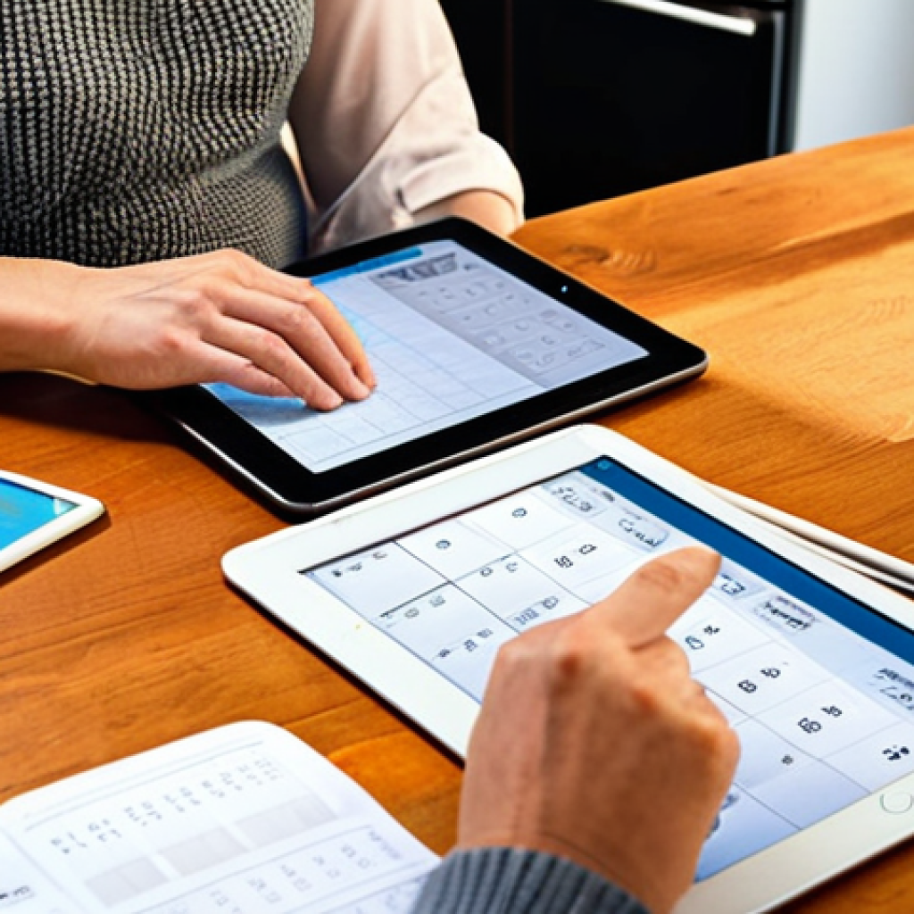 **

A person sitting at a kitchen table, reviewing finances using a budgeting app on a tablet. Around them are bills, a calculator, and a notebook. The scene conveys a sense of taking control of their financial future. Consider a warm, inviting kitchen setting typical of a German home.
*(Keywords: budgeting, finance, tablet, home, kitchen, control, German home)*

**