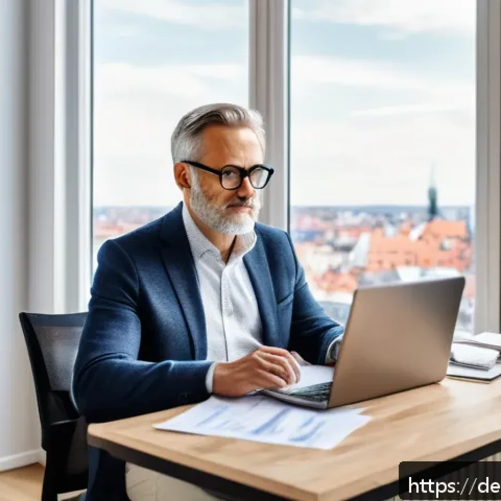 세금 기초 지식과 절세 전략 - A modern German home office scene in 2024, featuring a middle-aged self-employed professional workin...